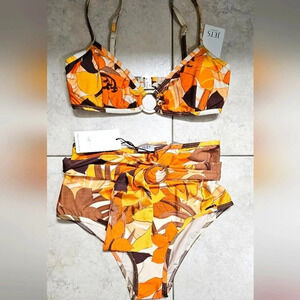 JETS Australia Swimsuit Set High Waist Bottom Padded Bikini Tropical Latt size 6